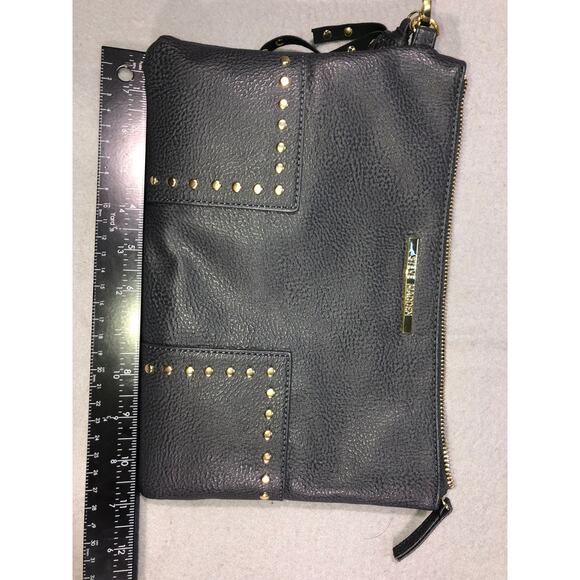 Steve Madden blue Studded Wristlet Clutch Tassel Bag Faux Leather Gold Zip - Picture 6 of 7